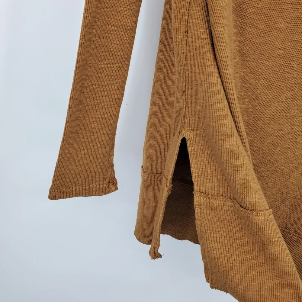 We The Free Free People Brown Ribbed Boat Neck Long Sleeve Shirt S Boho Earthy